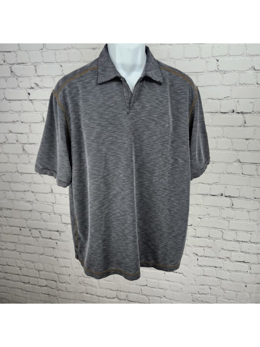 Tommy Bahama Grey Fish Embroidered Short Sleeve Spread Collar Polo Shirt Large L